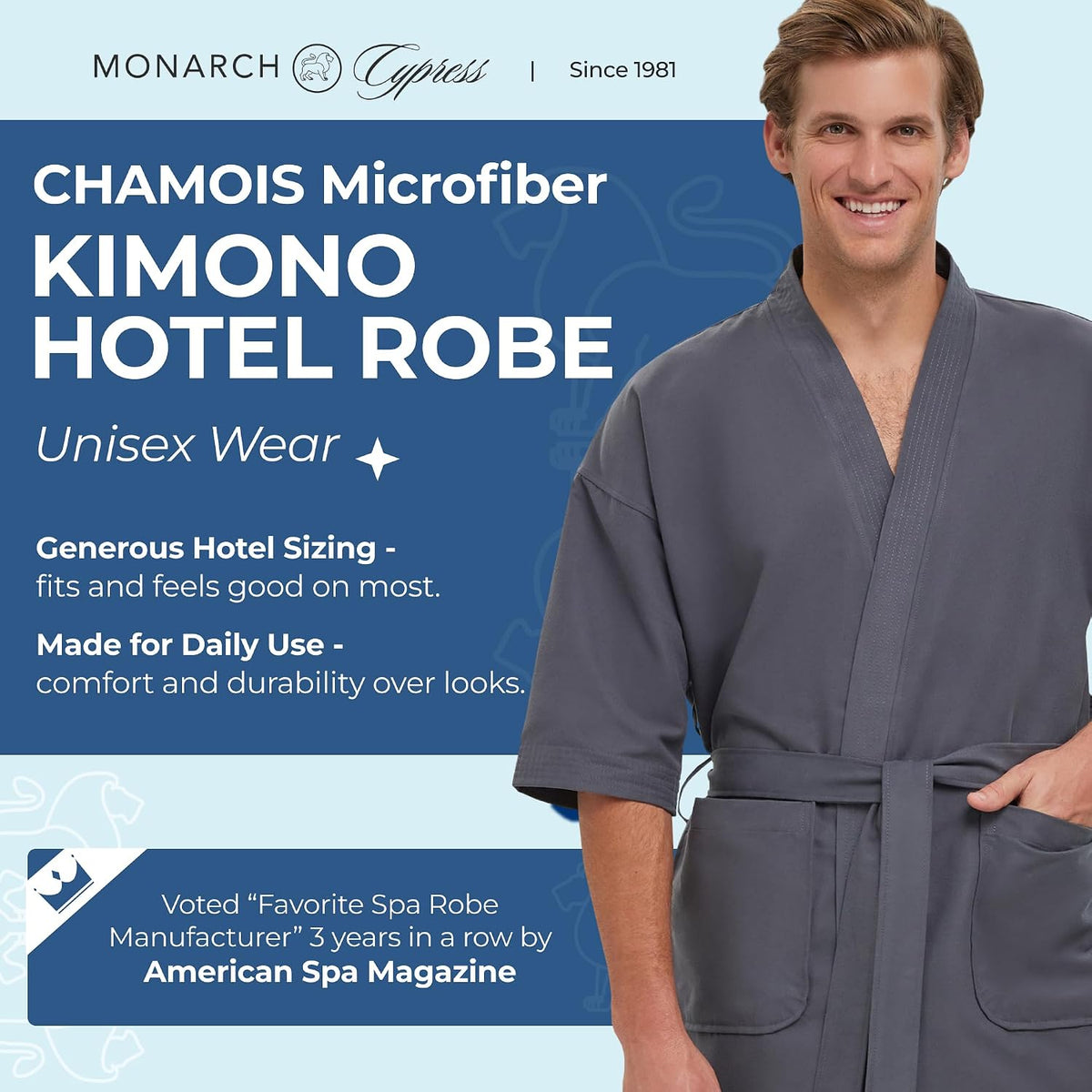 Monarch Unisex Chamois Microfiber Spa Kimono Robe
