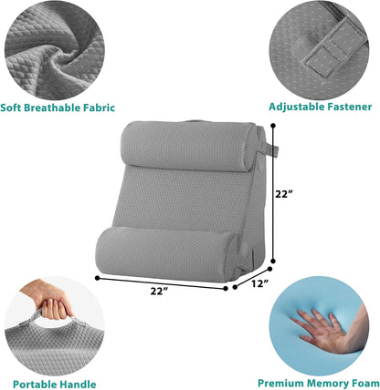 Bedluxe Wedge Pillow Headboard, 3PCS Orthopedic Bed Wedge Pillows Set for After Surgery, Adjustable Pillow Wedge for Acid Reflux&Back Pain Relief, Sleeping, Back Pillow for Bed Sitting Up, White/Grey