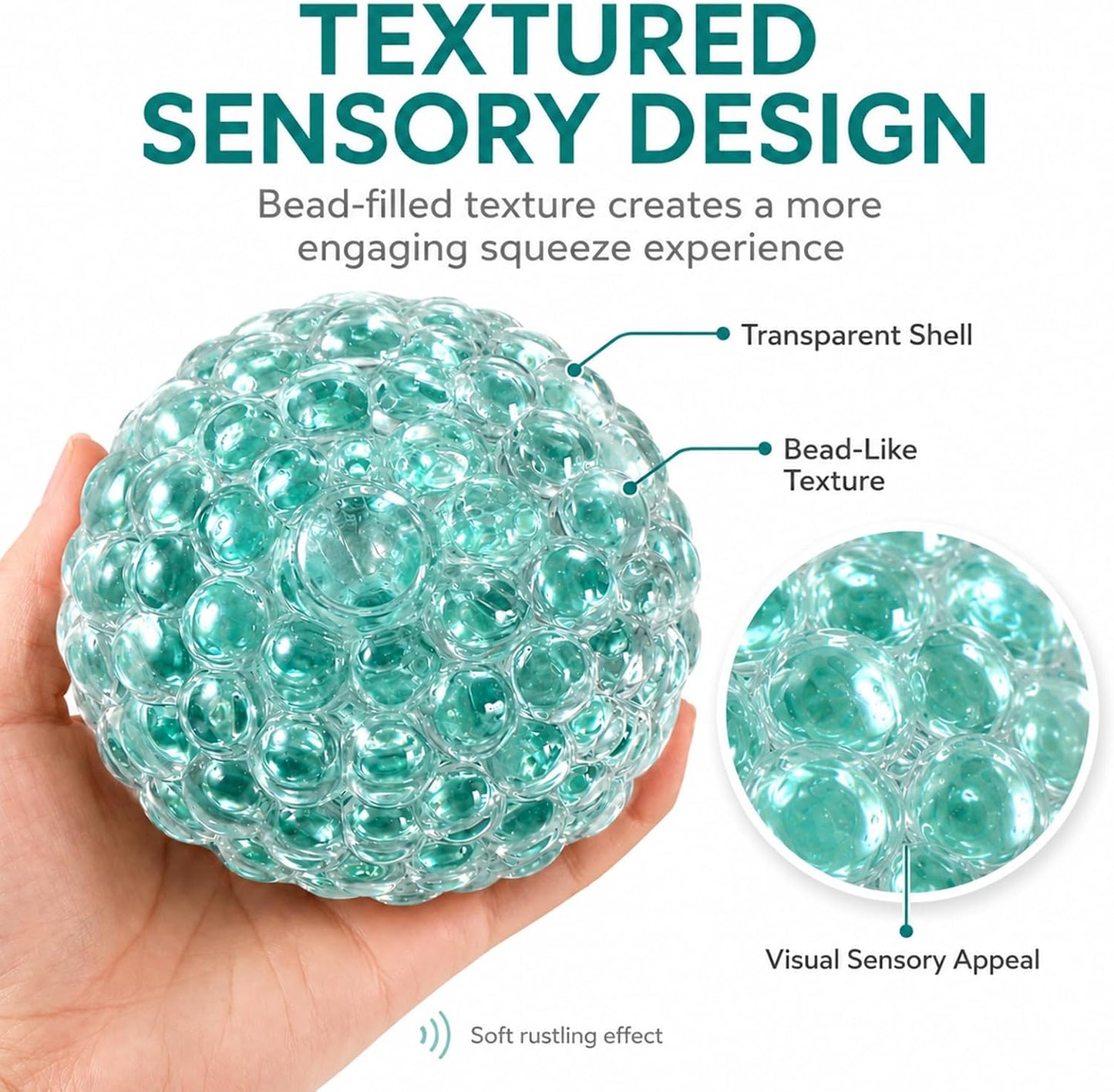 Handmade Stress Relief Balls for Adults, Soft Squeeze Fidget Toy with Rustling Sound, Portable Sensory Desk Toy for Office and Home (1 Blue)