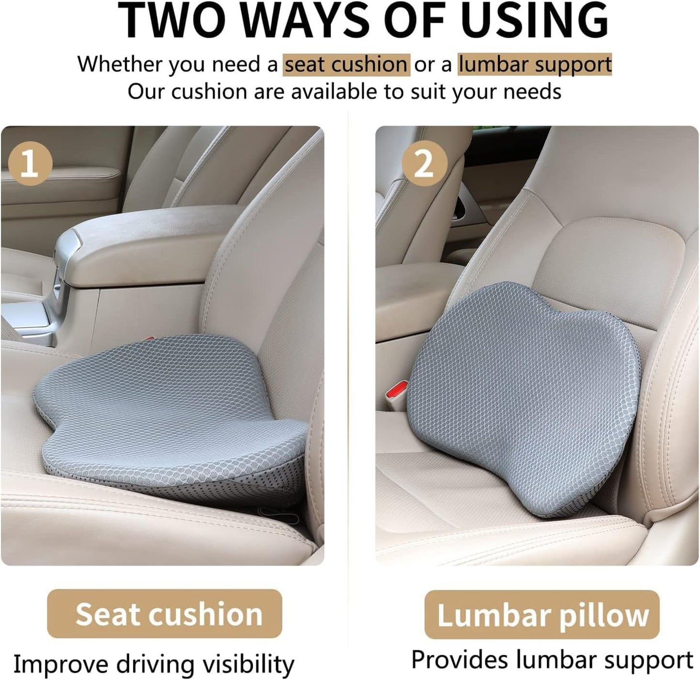 Livtribe Car Seat Cushion - Memory Foam Car Seat Pad - Sciatica & Lower Back Pain Relief - Car Seat Cushions for Driving - Road Trip Essentials for Drivers(Black)