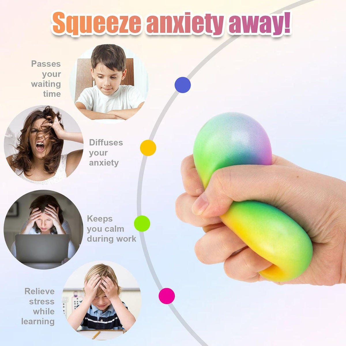 LOVESTOWN 5PCS Stress Balls for Adults, Sensory Squishy Squeeze Ball Toys