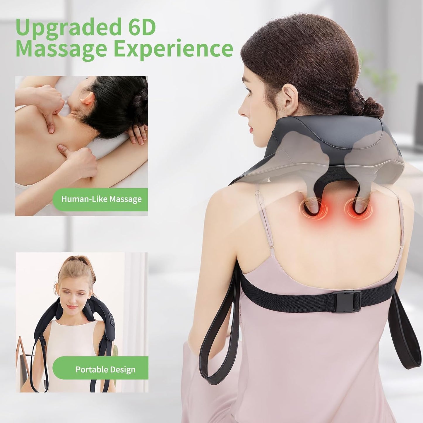 MASGRE Shiatsu Back and Neck Massager, Cordless Shoulder Massager with Heat, Electric Deep Tissue 3D Kneading Massage Pillow for Shoulder, Leg, Body Muscle Pain Relief, Gifts for Men Women
