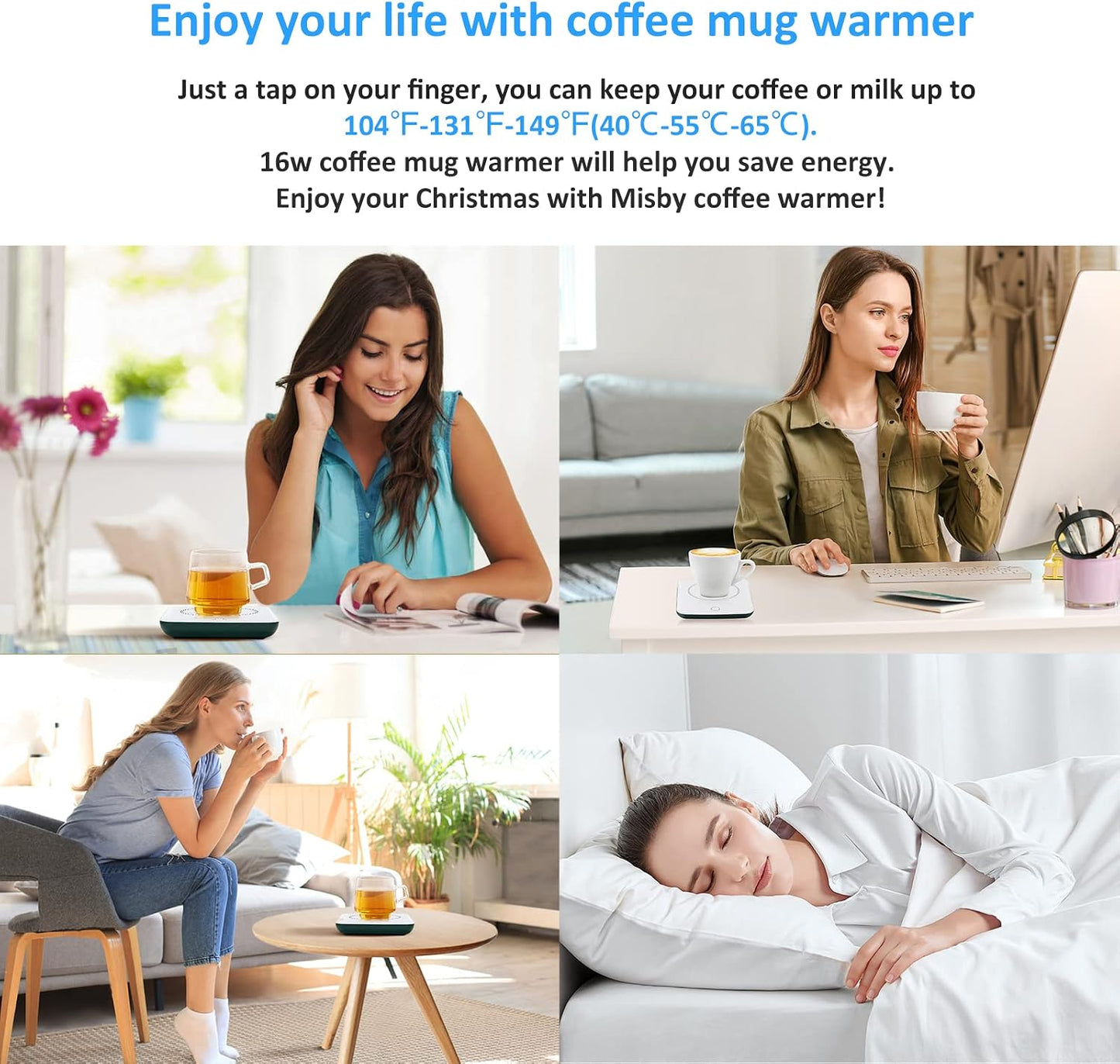 Misby Mug Warmer, Coffee Cup Warmer with Auto Shut Off, Gravity-Induction Coffee Warmer for Desk Use, Coffee Mug Warmer for Coffee Lovers Gift Keep Beverages Coffee Warmer (Black)