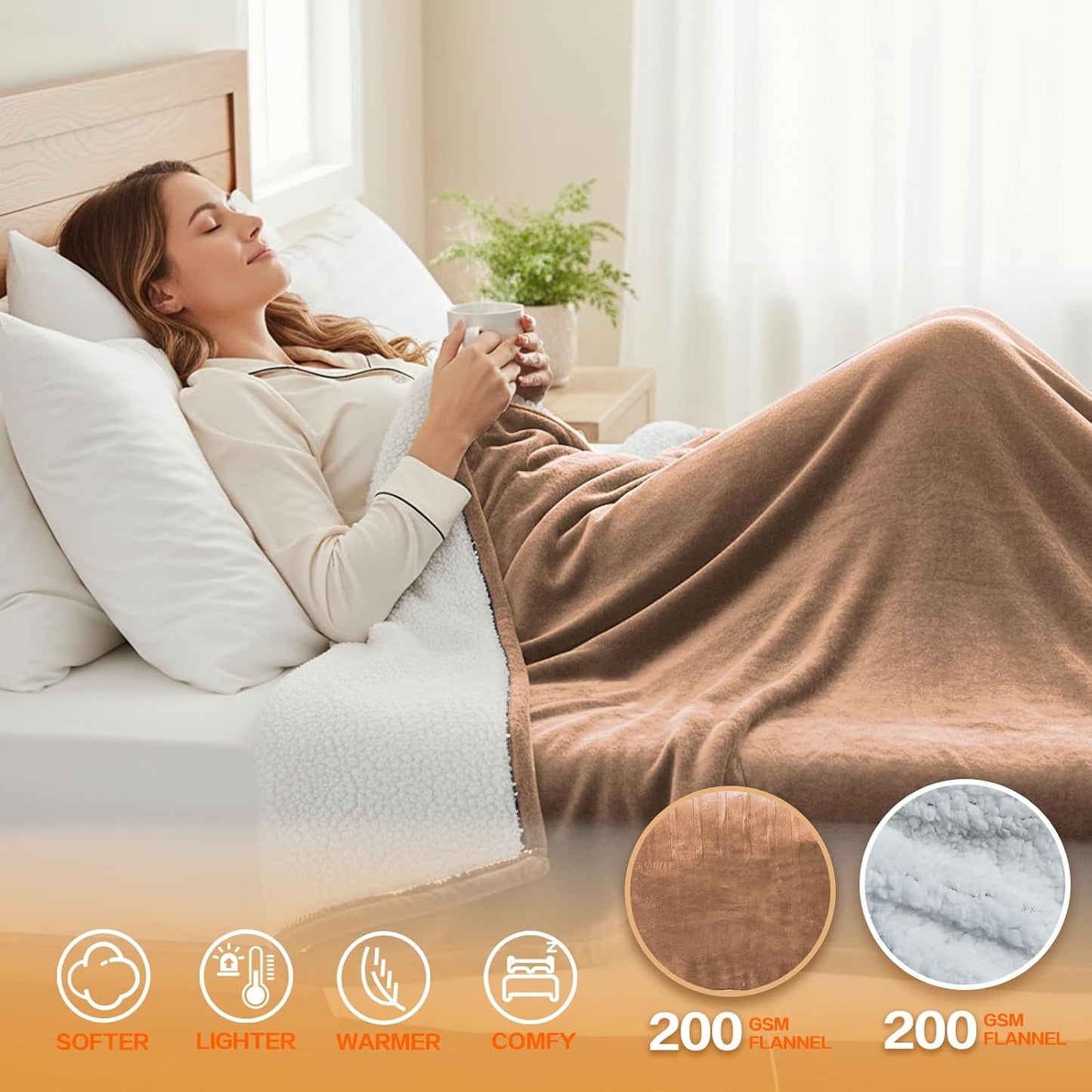 Electric Heated Blanket Throw Size 50''x60''-Control Heating Blanket, Soft & Warm Flannel 10-Level Temperature Control, 8 Hours Auto Off, Rapid Heating & Overheat Protection