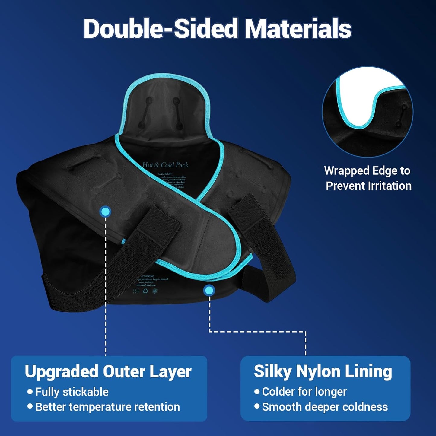 Comfytemp Large Ice Pack for Neck Shoulders Upper Back Pain Relief with Straps, Reusable Gel Ice Wrap Hot Cold Compress Therapy Recovery for Upper Back, Cervical Injuries, Rotator Cuff (Large, Blue)