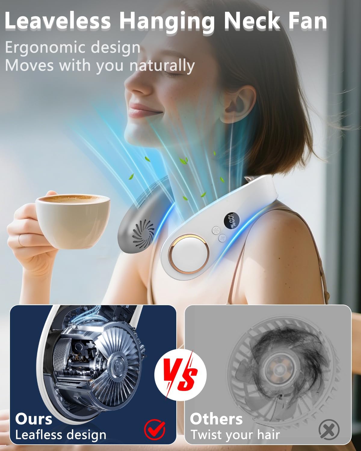 Neck Fans that Blow Cold Air Rechargeable,Portable Neck Fan Air Conditioner Battery Powered,Metal Cooling Plate Personal AC,Leafless Wear Round Hanging Neck Coolers for Hot Weather Flashes