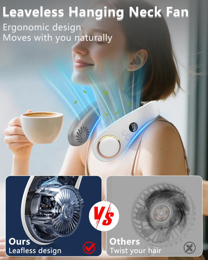 Neck Fans that Blow Cold Air Rechargeable,Portable Neck Fan Air Conditioner Battery Powered,Metal Cooling Plate Personal AC,Leafless Wear Round Hanging Neck Coolers for Hot Weather Flashes