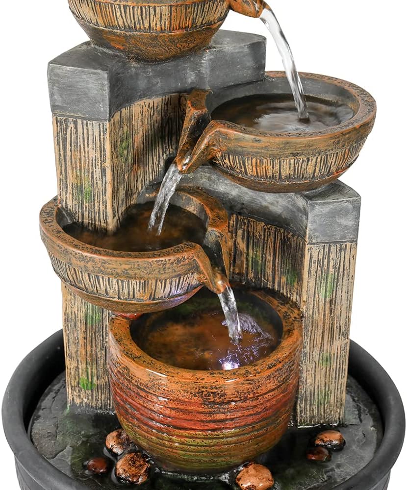 15.7" H 4-Tier Indoor Tabletop Waterfall Fountain with LED Lights Desktop Fountains Calming Sound for Home Office Decor (15.7''H)