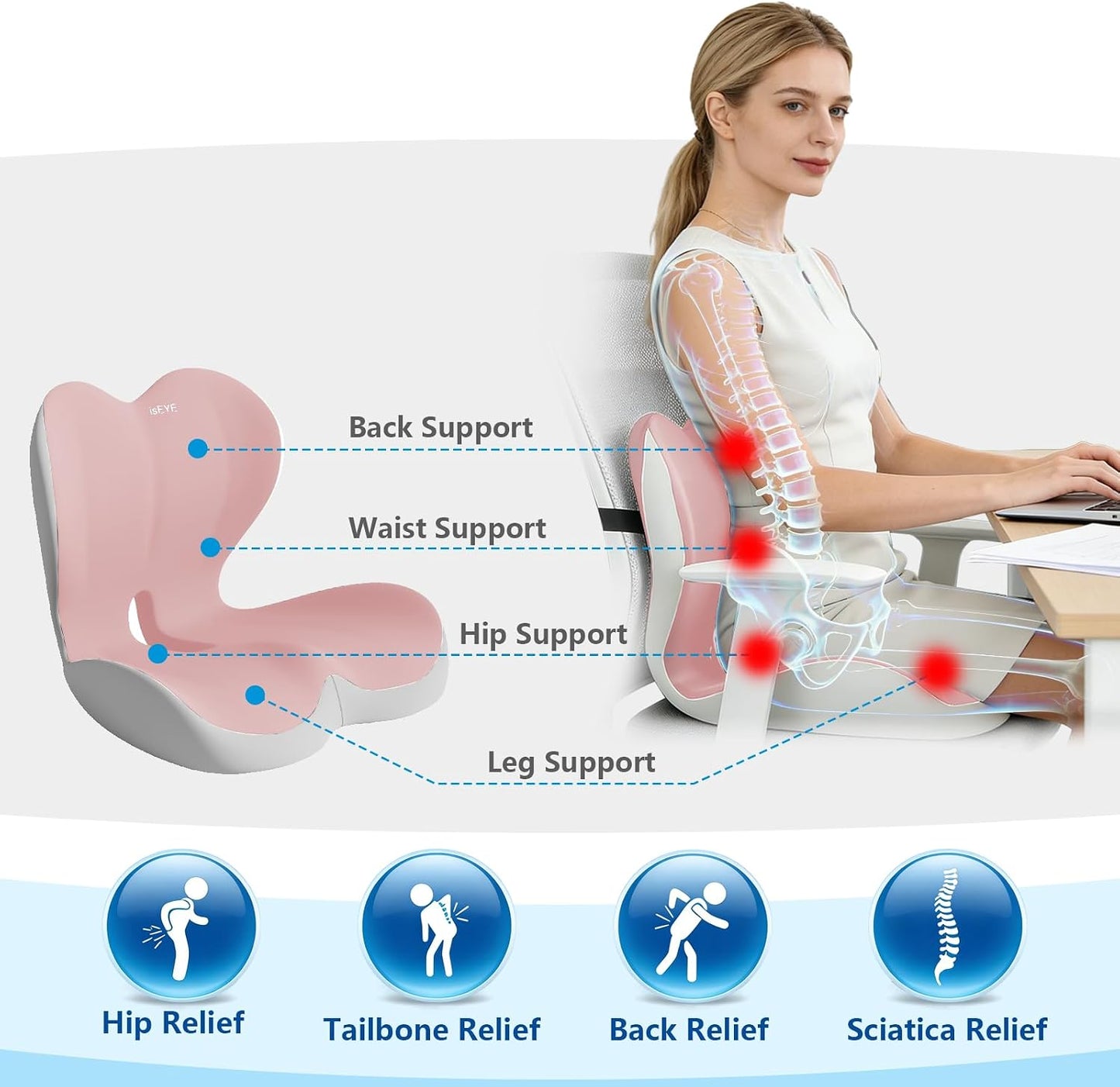 2026 Upgraded Orthopedic Memory Foam Seat Cushion with Adjustable Strap, Coccyx & Sciatica Pain Relief, Washable Non-Slip, Ergonomic Support for Office Chair, Car & Wheelchair (Dark Grey)