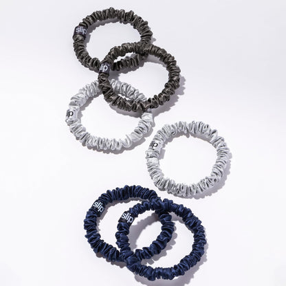 Slip Silk Hair Ties — Skinny Silk Black Scrunchies, No Damage, No Crease, Anti-Breakage |100% Mulberry Silk | All Hair Types | Made with Proprietary Slipsilk™ | Set of 4