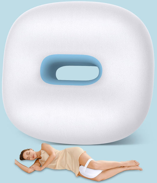 beslovo Side Sleeper Knee Pillow, Memory Foam Leg Pillow, Ergonomic Between Leg Pillow Eases Back Hip Pain, Spine Alignment Sciatica Relief, Knee Pillow with Ice Silk Cover and Elastic Strap (White)