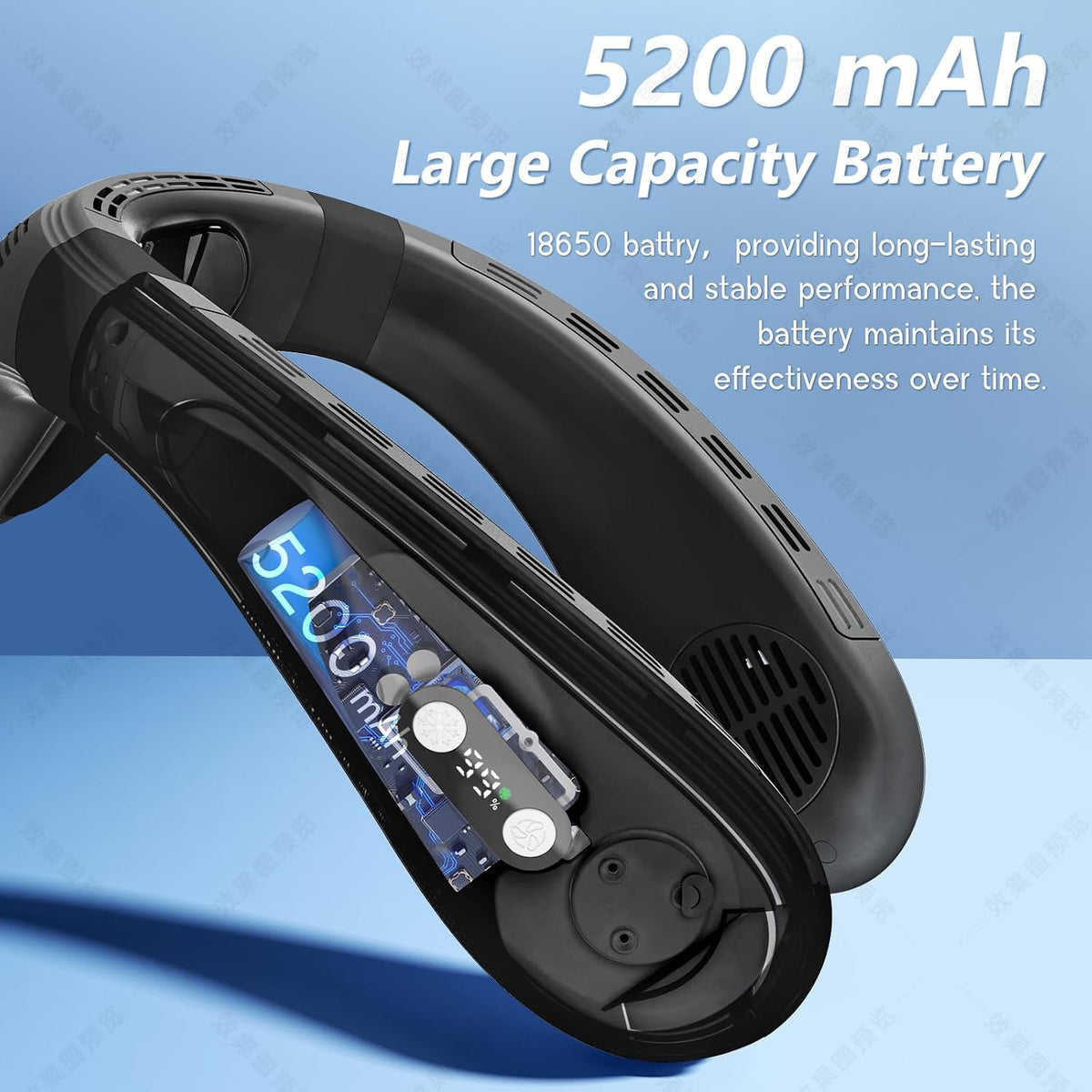 Neck Air Conditioner Fans That Blow Cold Air Cooling Device Wearable Fan, 5200mAh Battery Operated, Black