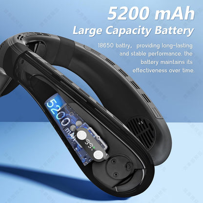 Neck Air Conditioner Fans That Blow Cold Air Cooling Device Wearable Fan, 5200mAh Battery Operated, Black