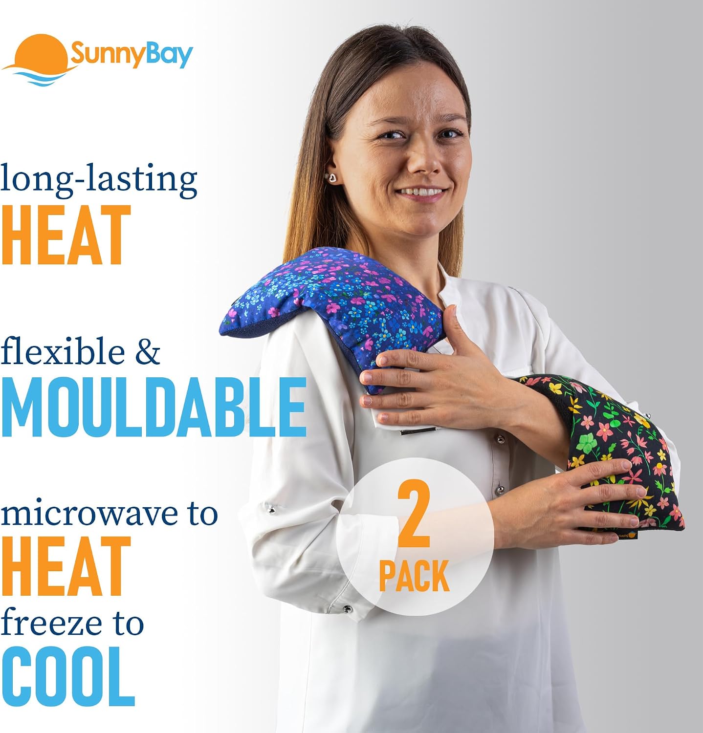 SunnyBay Small Microwave Heating Pad, Microwavable Versatile Cold/Heated Neck and Shoulder Wrap for Back Pain and More, Moist Heat Cotton-Fleece Pad, 6x11 Inches, Hot Pink and Red Flower, Pack of 2