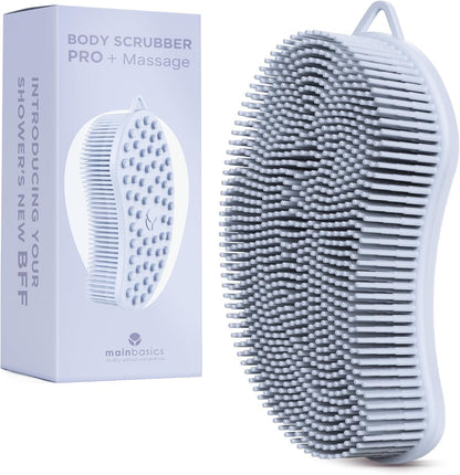 MainBasics Silicone Body Scrubber, Pink, Exfoliate | Dual-Sided, Shower Exfoliator, For Men & Women, Loofah Alternative