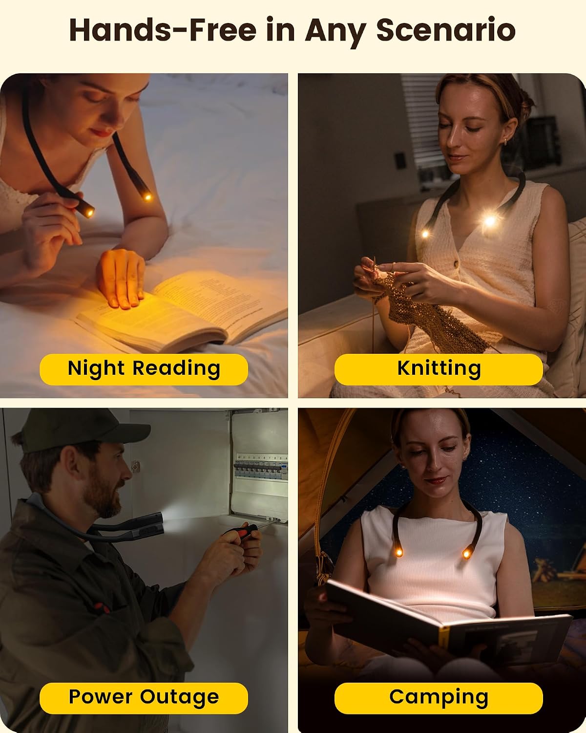 Glocusent Neck Book Light, Rechargeable Neck Lights for Crafts Reading