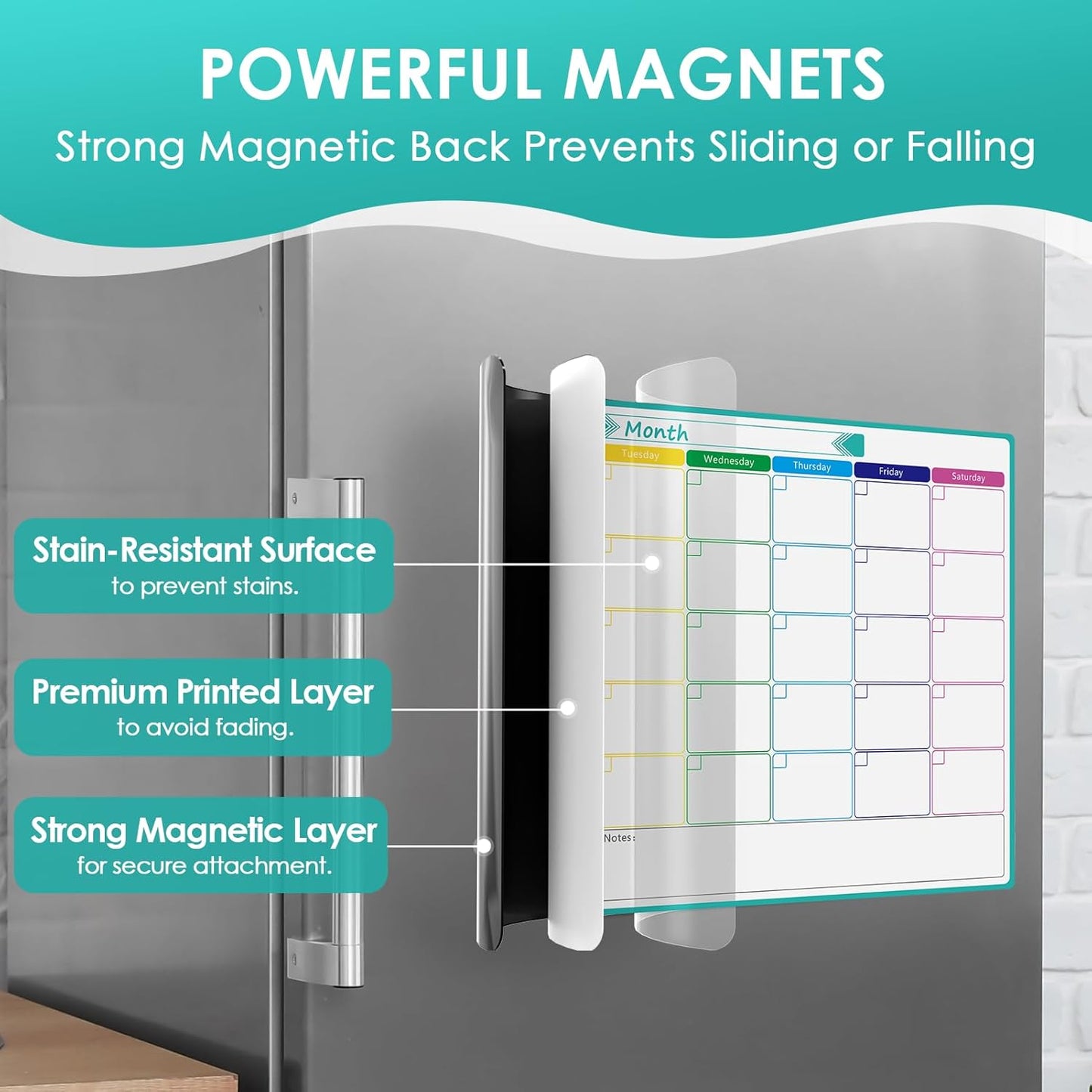 MaxGear Weekly Dry Erase Board for Fridge, 16"x12" Magnetic Calendar | Strong Magnetic, Smooth Writing and Effortless Erasing, Stain Resistant without any Stains with 7 Markers and 1 Eraser