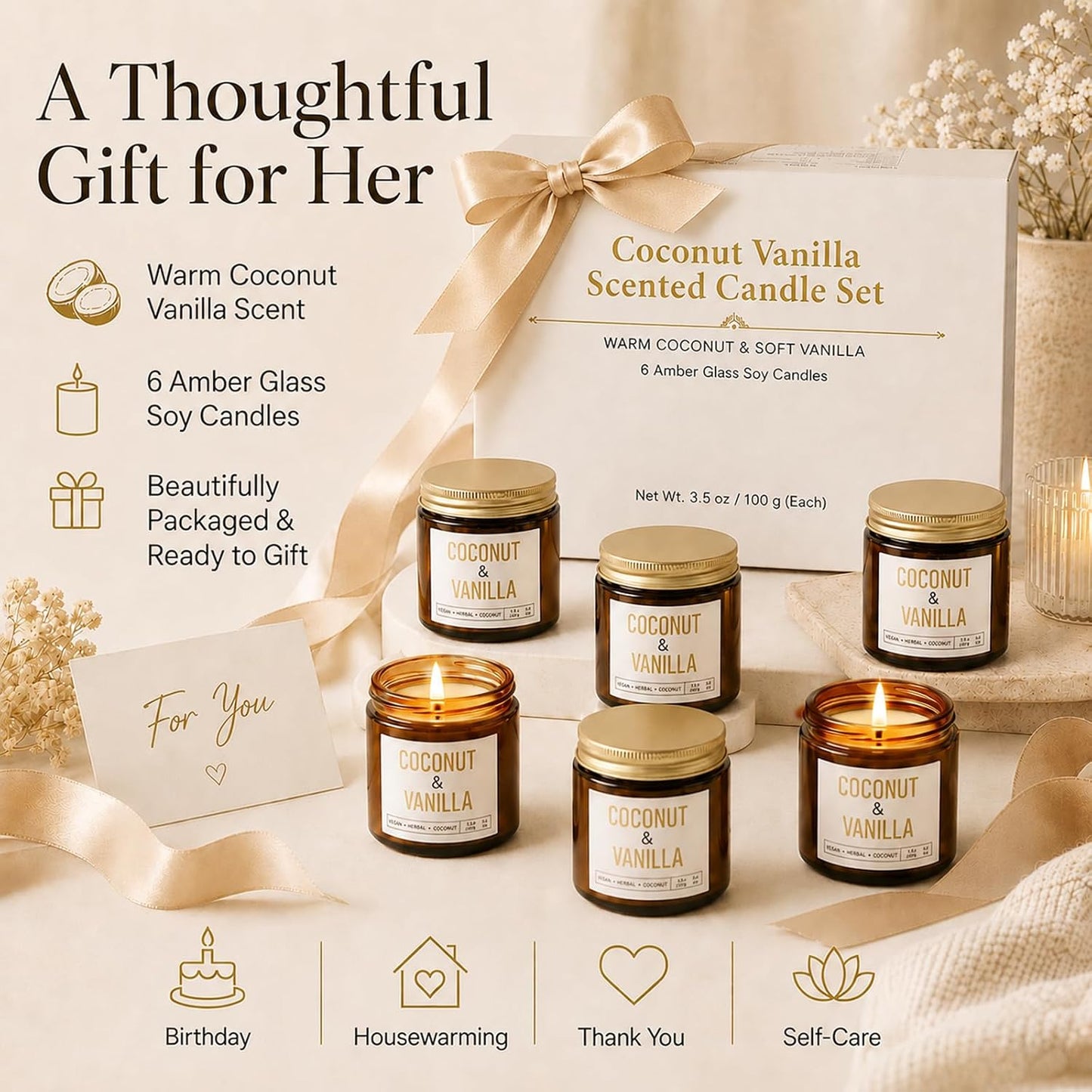 6-Pack Scented Candles for Home, 3.5 Oz Soy Wax Aromatherapy Candle Gift Set, Lavender Chamomile, Eucalyptus Mint & Vanilla, Birthday Gifts for Women, Thank You Graduation Gifts
