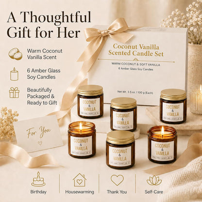 6-Pack Scented Candles for Home, 3.5 Oz Soy Wax Aromatherapy Candle Gift Set, Lavender Chamomile, Eucalyptus Mint & Vanilla, Birthday Gifts for Women, Thank You Graduation Gifts