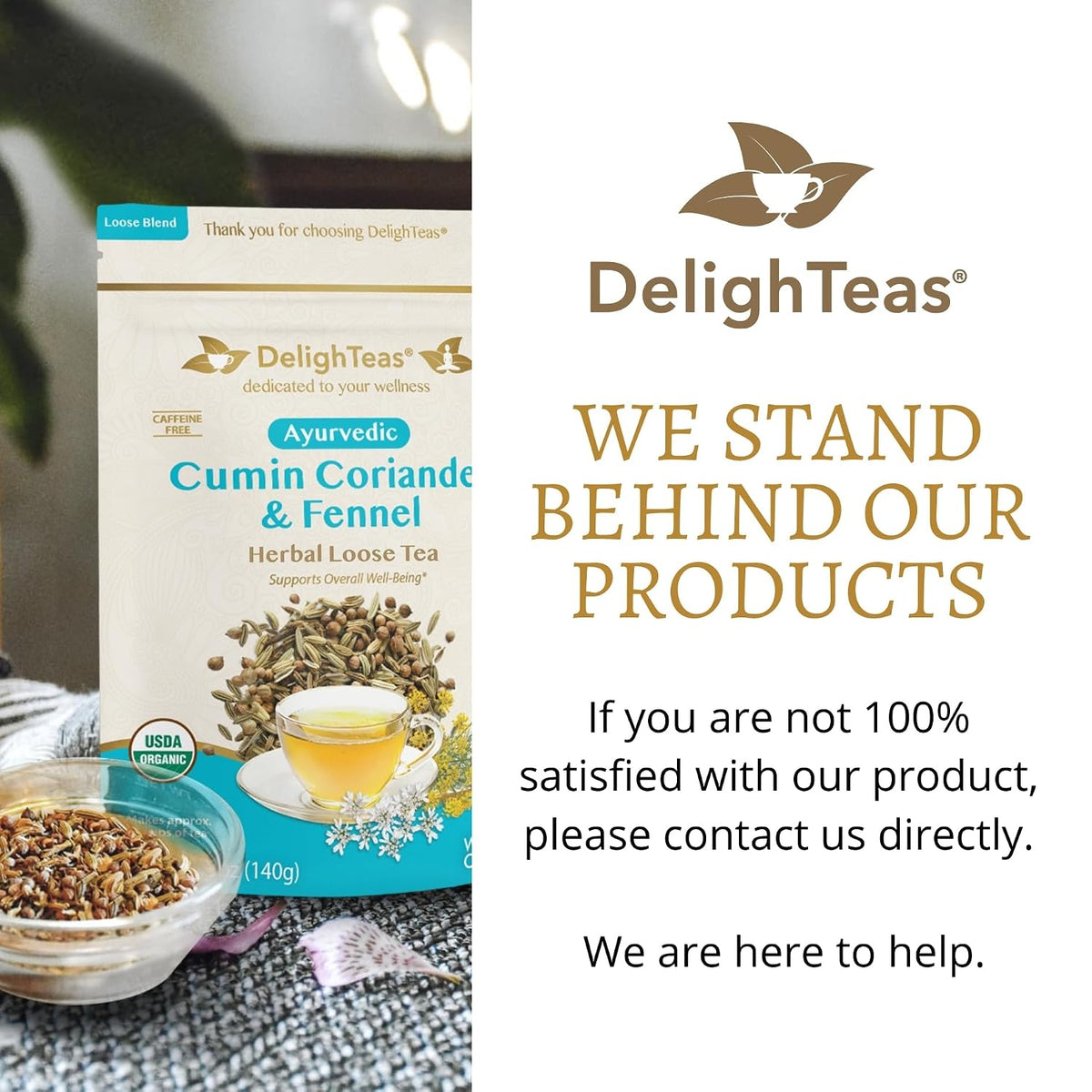 DelighTeas Organic Digest & Detox CCF Tea | Ayurvedic Cumin, Coriander, Fennel Loose Leaf Tea for Digestion, Detox Cleanse | USDA Organic, Non-GMO, Caffeine Free, Sugar Free | 60 Servings, 5 oz.