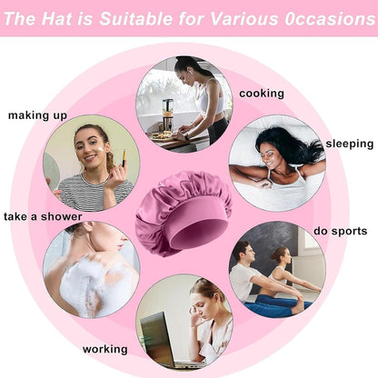 4Pcs Silk Satin Bonnets for Sleeping - Elastic Wide Band Wrap for Black Women Men,Silk Bonnets for Curly Hair,Large Hair Cap for Sleeping (Black+Wine Red+Purple+Brown)
