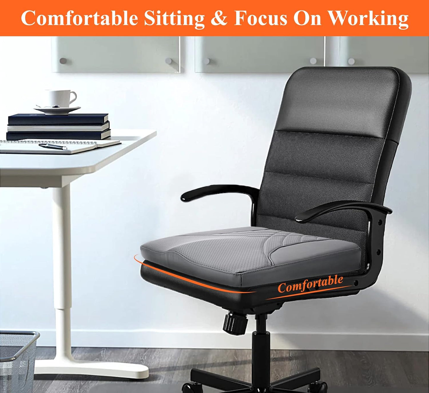kingphenix Premium Car Seat Cushion, Memory Foam Driver Seat Cushion to Improve Driving View- Coccyx & Lower Back Pain Relief - Seat Cushion for Car, Truck, Office Chair (Leather Black)