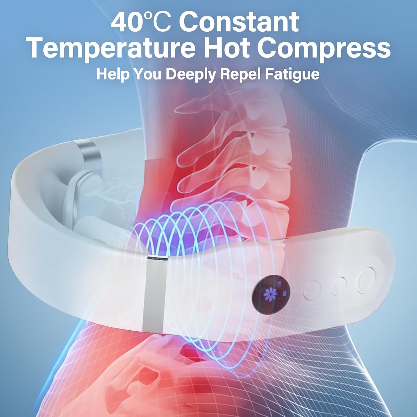 Neck Massager with Heat, Electric Portable Muscle Relaxation at Home & Office, Ultra-Lightweight Cordless Massager for Men & Women