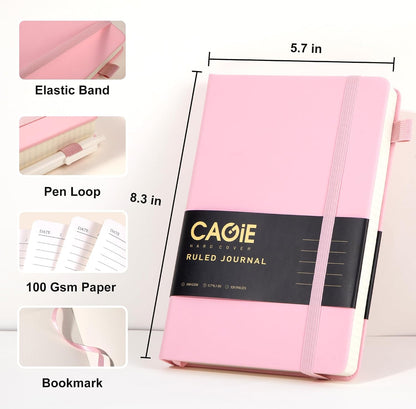 CAGIE Lined Journal Notebook for Women Men 320 Pages 100 Gsm Paper Thick Journaling Notebooks A5 Leather Journals for Writing Hardcover Journal Supplies for Work Note Taking Diary, 5.7x8.3 In, Green