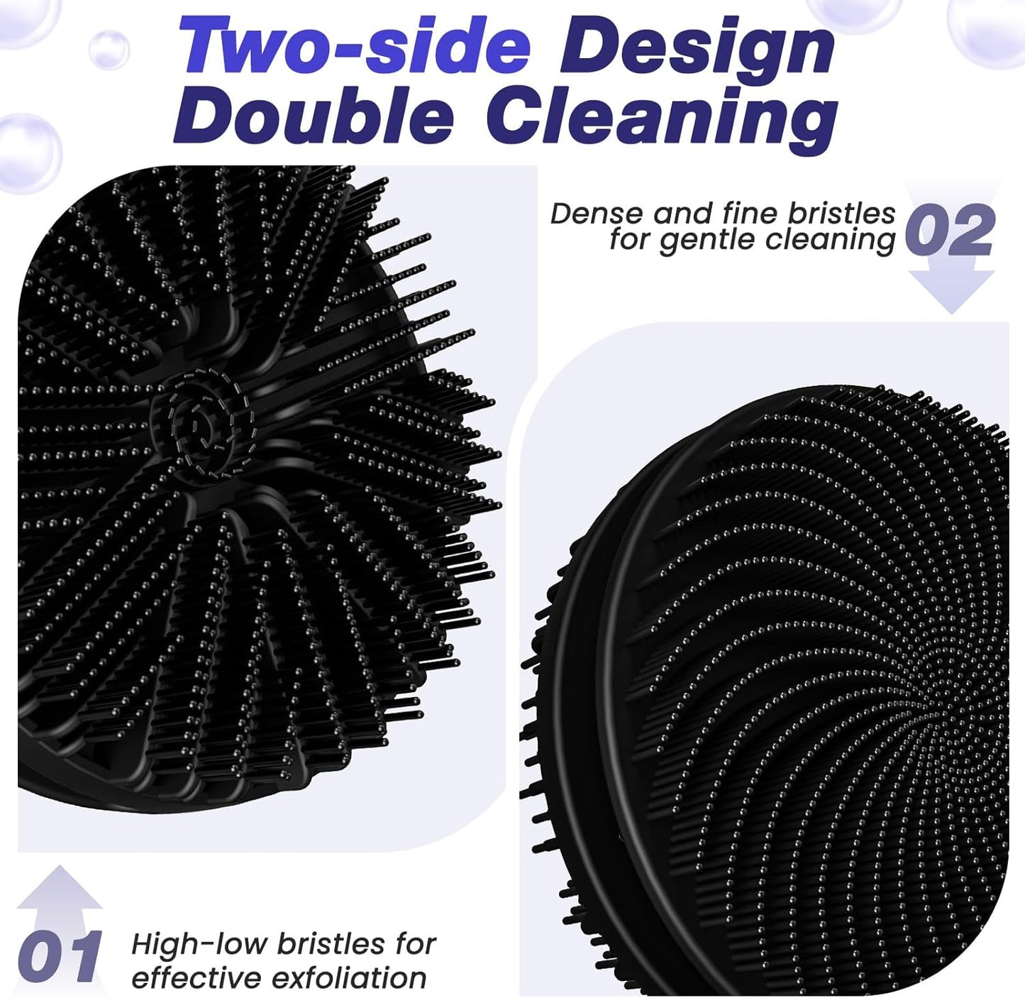 Manmihealth Silicone Back Scrubber & Soft Bath Glove Set 4 PCS(Thick Bristles), Super-Exfoliating Body Scrubber & Super-Lathering Shower Brush Combination, with 2 Adhesive Hooks (Black)