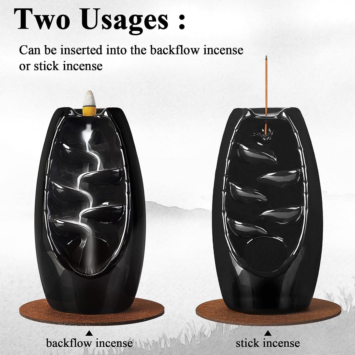 SPACEKEEPER Ceramic Backflow Incense Holder Waterfall Incense Burner, Aromatherapy Ornament Home Decor with 120 Backflow Incense Cones + 30 Incense Stick , Blue Set