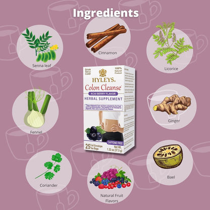 Hyleys Colon Cleanse Tea, Acai Berry Flavor, 100% Natural, 25 Tea Bags