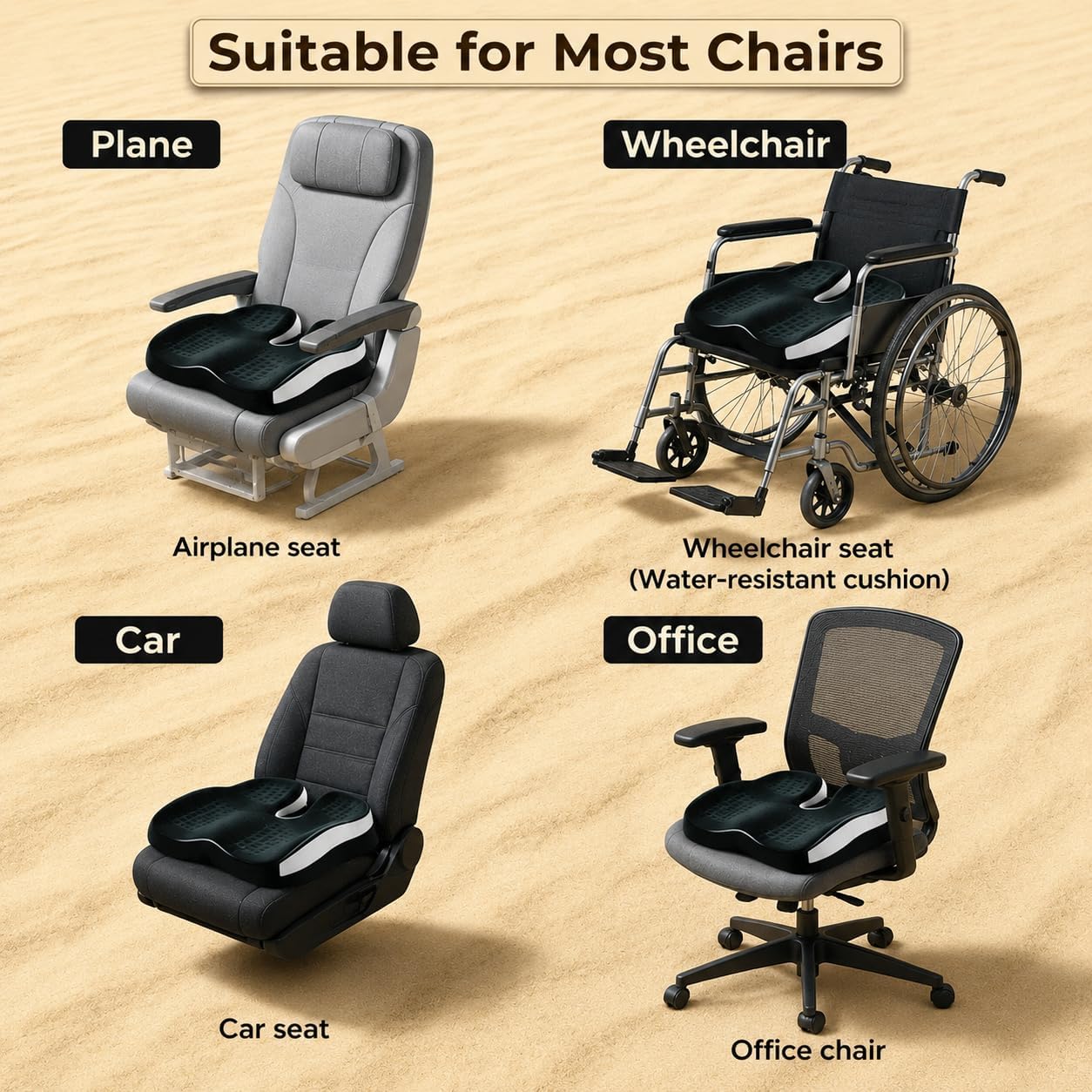 Seat Cushions for Office Chairs Wheelchair Cushion for Long Sitting Back Pain，Memory Foam Seat Car Computer Desk Chair Cushion，Coccyx Cushion for Tailbone Pain Relief Cushion Office Chair Black