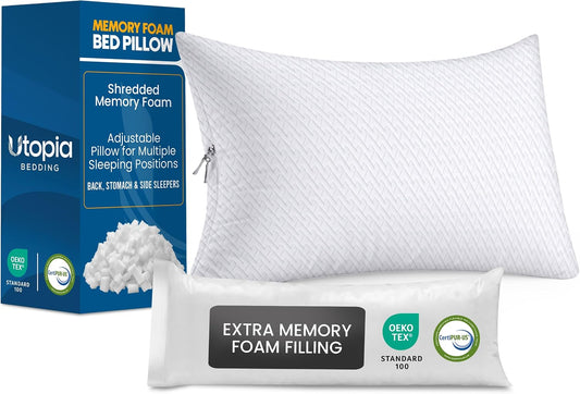 Utopia Bedding Shredded Memory Foam Pillows, Cooling Pillow, Queen, 1 Pack
