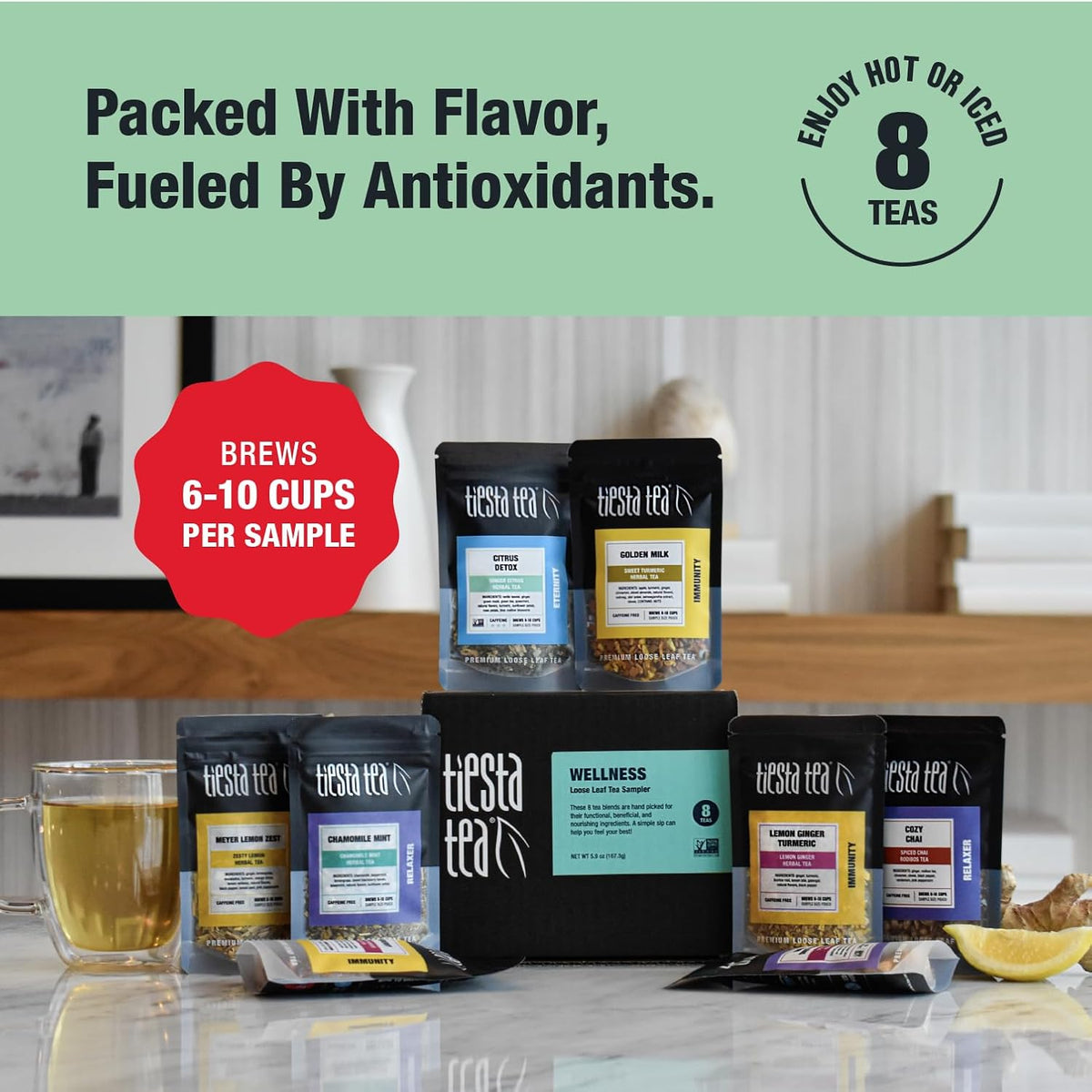 Tiesta Tea Wellness Tea Sampler Dry Flight Set Loose Leaf 8 Pouches