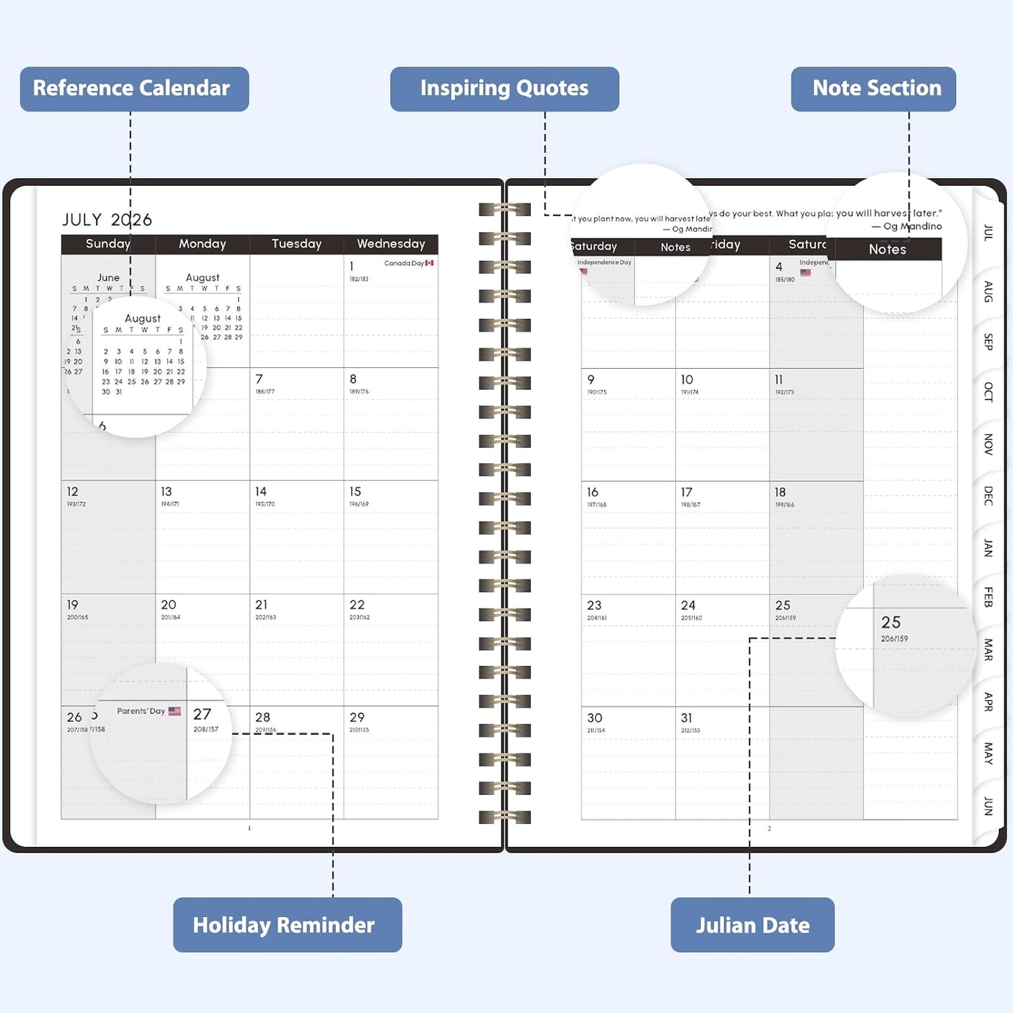 Planner 2026-2027, Weekly and Monthly Calendar Planner, JUL 2026 - JUN 2027 | A5(6.3'' x 8.5''), Hardcover, Agenda Book, Sprial Bound, Inner Pocket, Office and School Use