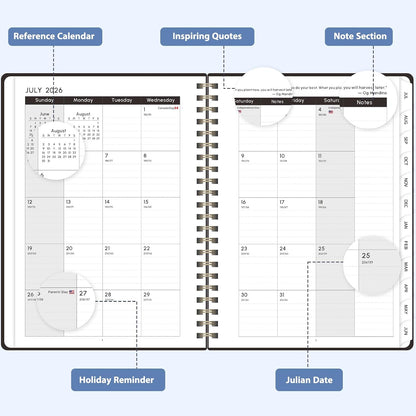Planner 2026-2027, Weekly and Monthly Calendar Planner, JUL 2026 - JUN 2027 | A5(6.3'' x 8.5''), Hardcover, Agenda Book, Sprial Bound, Inner Pocket, Office and School Use