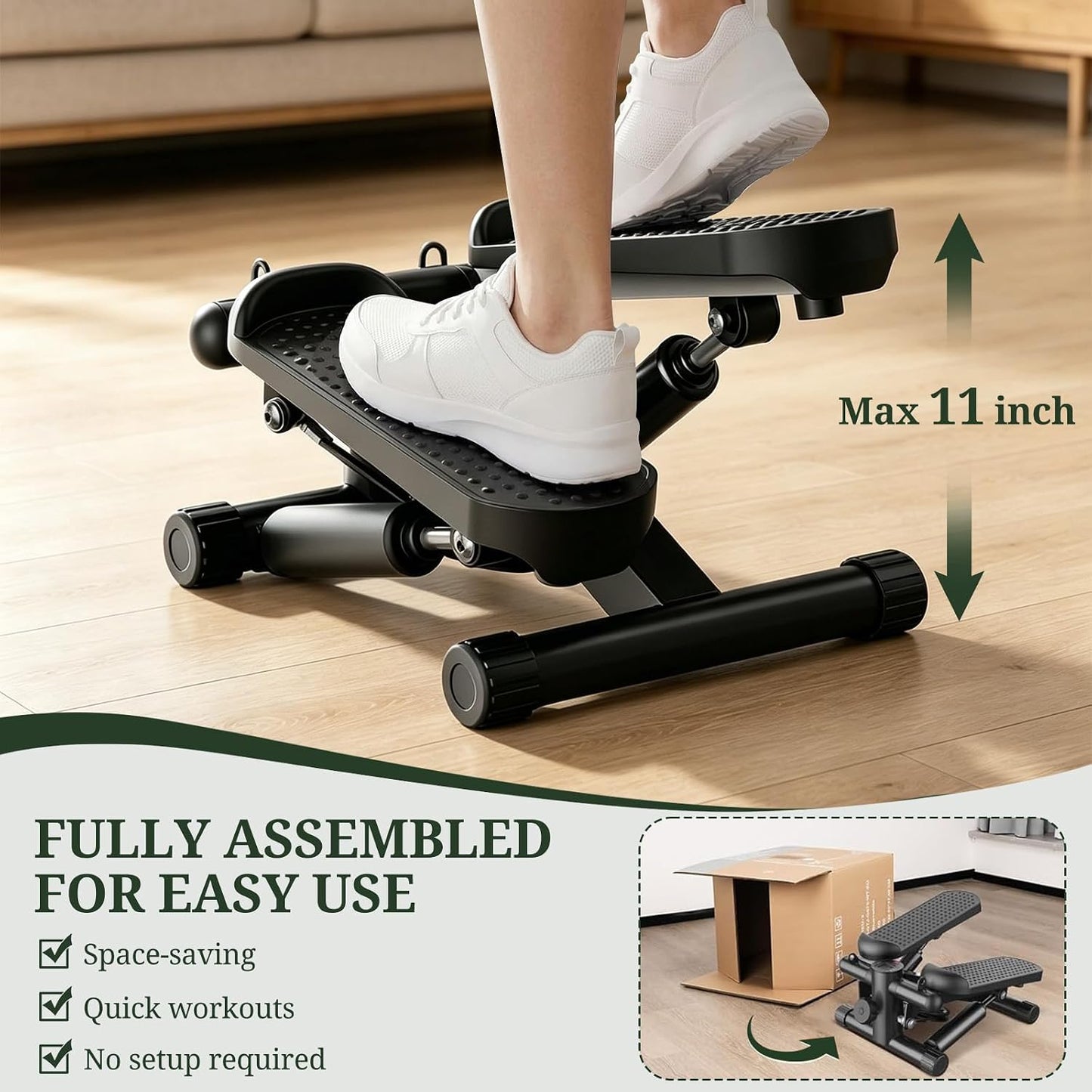 Compact Mini Stair Stepper with Resistance Bands for Home Fitness, 300 LBS