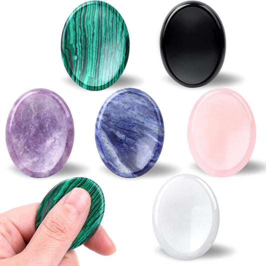 6PCS Thumb Worry Stone for Anxiety Healing Crystals Sets, Hand Carved Crystals and Healing Stones, Meditation Crystal Reiki Natural Relax Palm Stone for Anxiety Therapy Relief