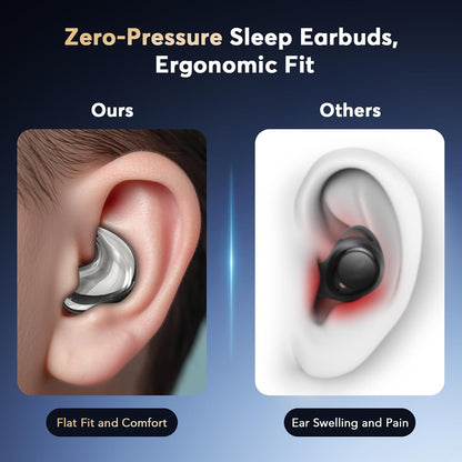 Sleep Earbuds for Side Sleepers, Invisible Flat Bluetooth Sleeping Earbuds, Zero Pressure White Noise Sleep Headphones, No Lights or Alerts, Tiny Hidden Earbuds for All Night Undisturbed Sleep