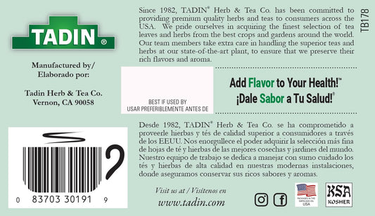Tadin Eucalyptus Tea, Herbal Tea, Caffeine Free, 24 Tea Bags Per Box, Pack of 6