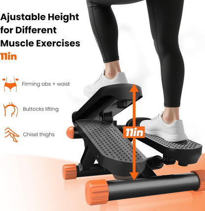 Sweetcrispy Mini Stair Stepper with Resistance Bands, Hydraulic Home Stepper Machine, 300 LBS Weight Capacity, Compact Cardio Equipment with LCD Monitor, No Assembly Required