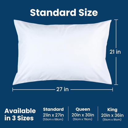 Stain Resistant & Waterproof Full Size Pillow Protectors with Zipper (Set of 2) - White Pillowcases - Breathable, Comfortable Covers for Pillows, 21 x 27 Inches