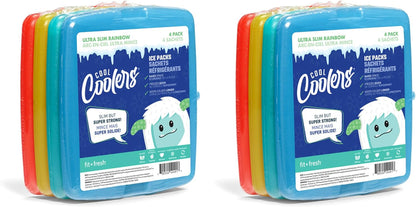 Cool Coolers by Fit + Fresh, 4 Pack Slim Ice Packs, Space Saving Reusable Ice Packs for Lunch Boxes or Coolers