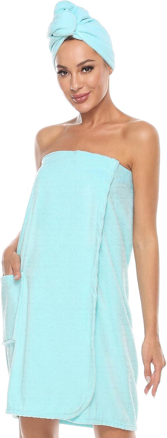 Kniffi Women's Spa Wrap & Hair Towel Body Wrap Adjustable Closure Bathrobe