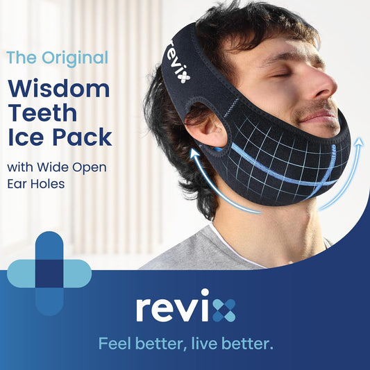 REVIX Wisdom Teeth Ice Pack Head Wrap for Face, Jaw & Chin Relief, Black