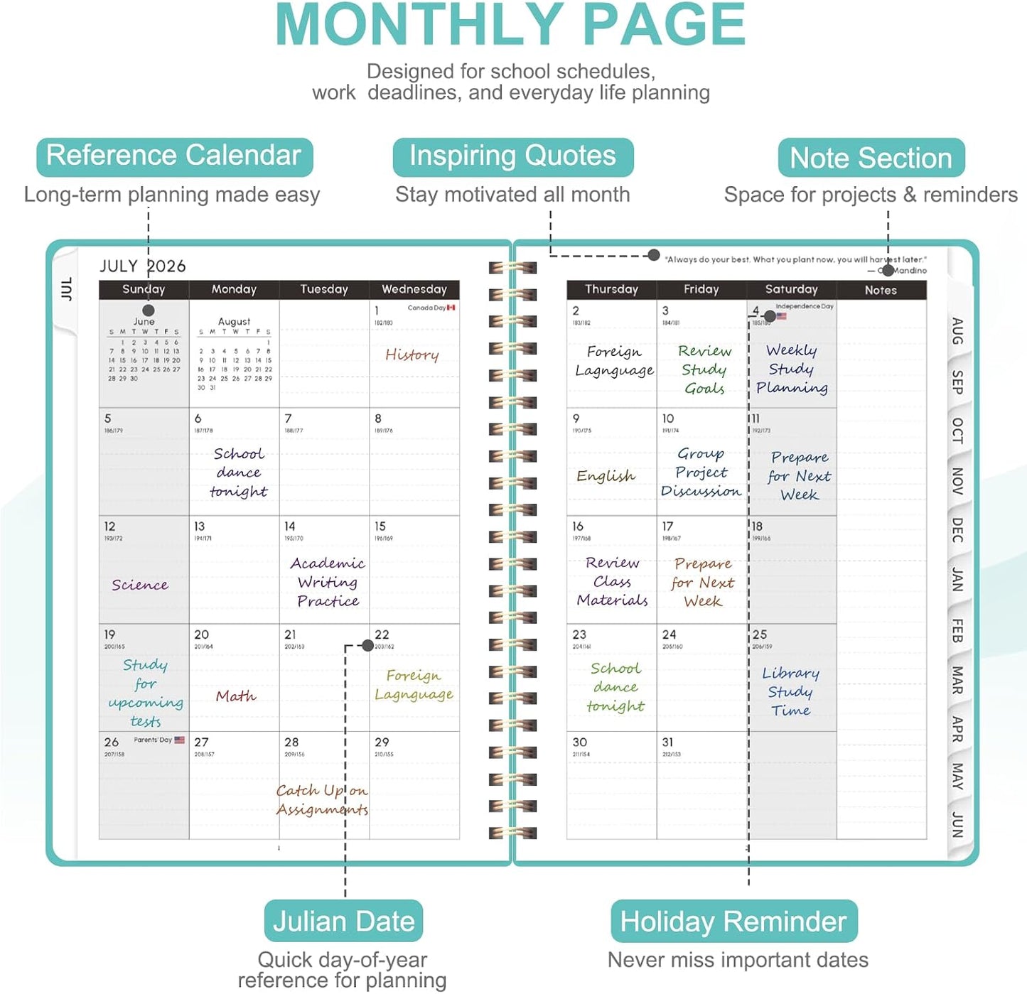 Planner 2026-2027, Weekly and Monthly Calendar Planner, JUL 2026 - JUN 2027 | A5(6.3'' x 8.5''), Hardcover, Agenda Book, Sprial Bound, Inner Pocket, Office and School Use