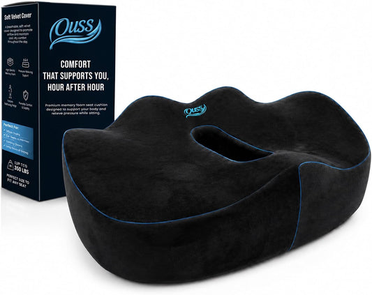 Seat Cushion, for Office Chairs, Coccyx & Tailbone Pain Relief, Ergonomic Design, Memory Foam, Non-Slip Washable Cover, for Office, Car, Wheelchair, Gaming