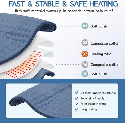 Heating Pad for Period Cramps, Heating Pad for Back/Neck/Shoulder Muscle Pain, 6 Heating & 4 Timer Setting, Auto Shut Off, Dry/Moist Heat & Machine Washable, Birthday Christma s Gifts for Women Mom