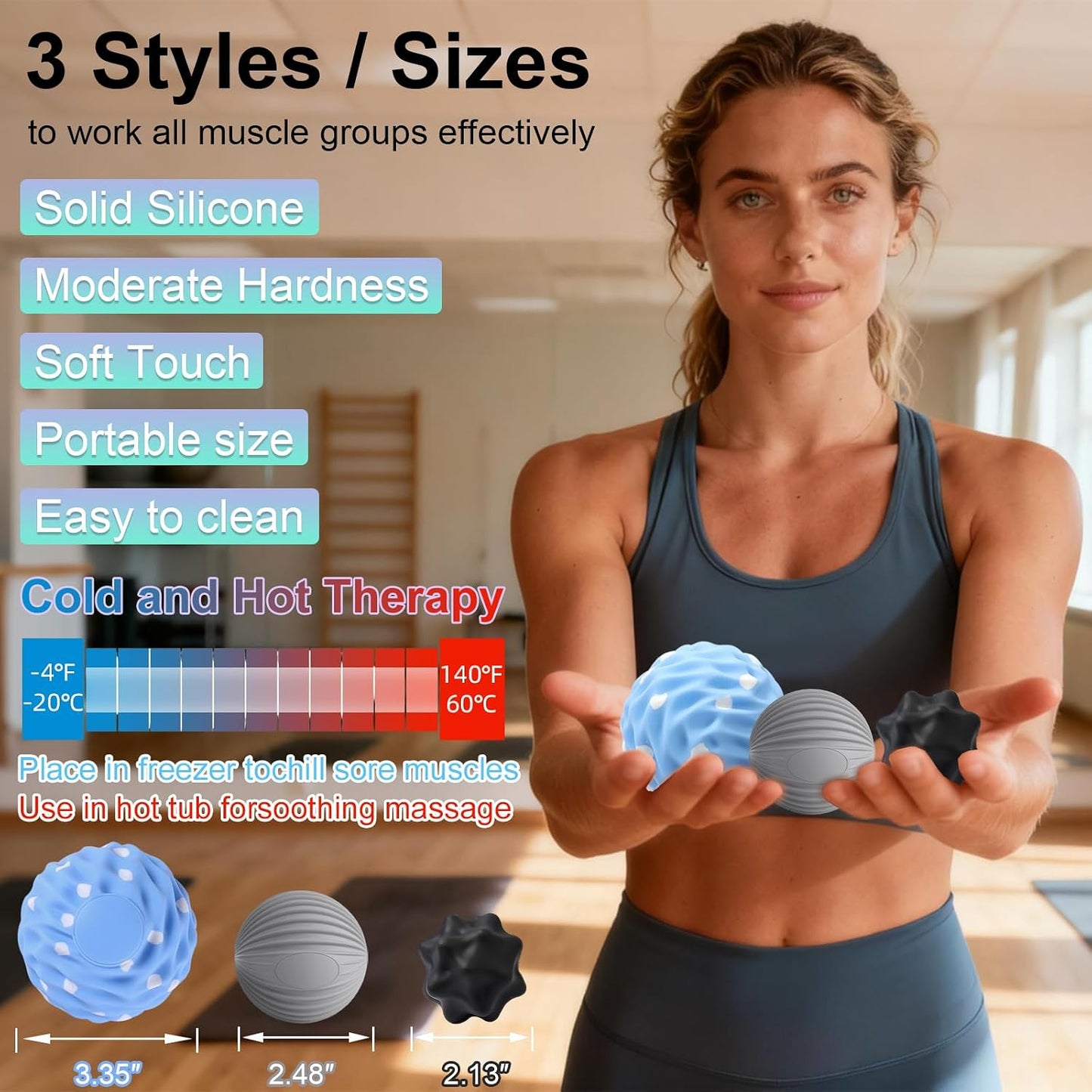 HODEMI Peanut Massage Ball Set, 3 Pack Peanut Roller, Textured Massage Ball & Trigger Point Ball for Deep Tissue Massage and Myofascial Release for Back, Neck, Hip and Foot with Mesh Bag