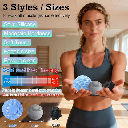 HODEMI Peanut Massage Ball Set, 3 Pack Peanut Roller, Textured Massage Ball & Trigger Point Ball for Deep Tissue Massage and Myofascial Release for Back, Neck, Hip and Foot with Mesh Bag